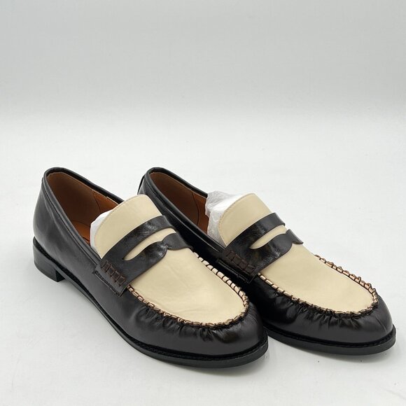 Black Women Slip On Loafer Flats Round Toe Patchwork Leather Low Heel Dress Pump - Picture 3 of 6